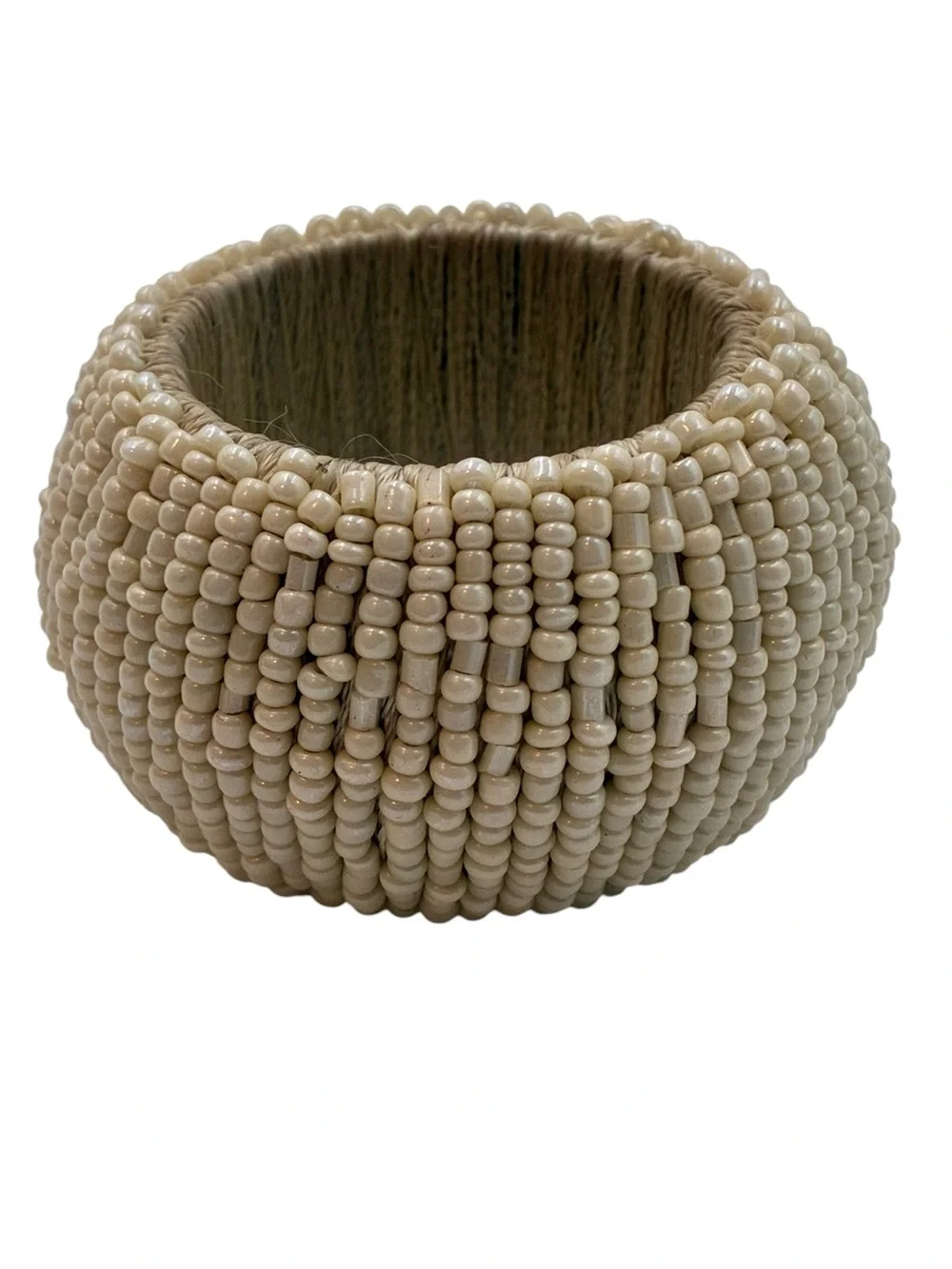 Boho Cream Beaded Napkin Rings Set of 8 Off-White Coastal Table Decor Woven